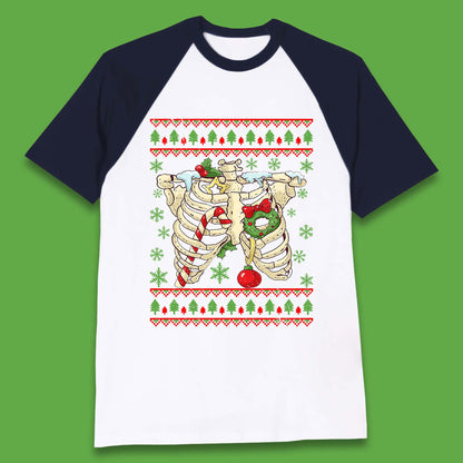 Christmas Ribs Skeleton Baseball T-Shirt