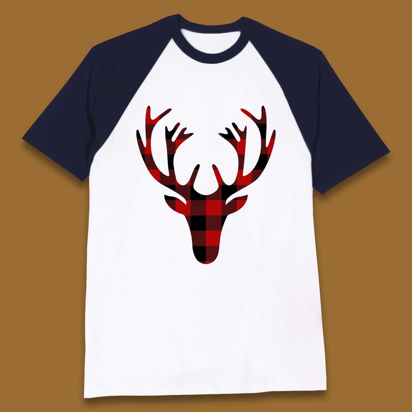 merry christmas buffalo plaid deer head baseball t shirt