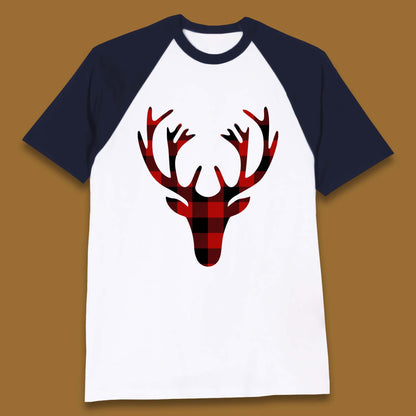 merry christmas buffalo plaid deer head baseball t shirt