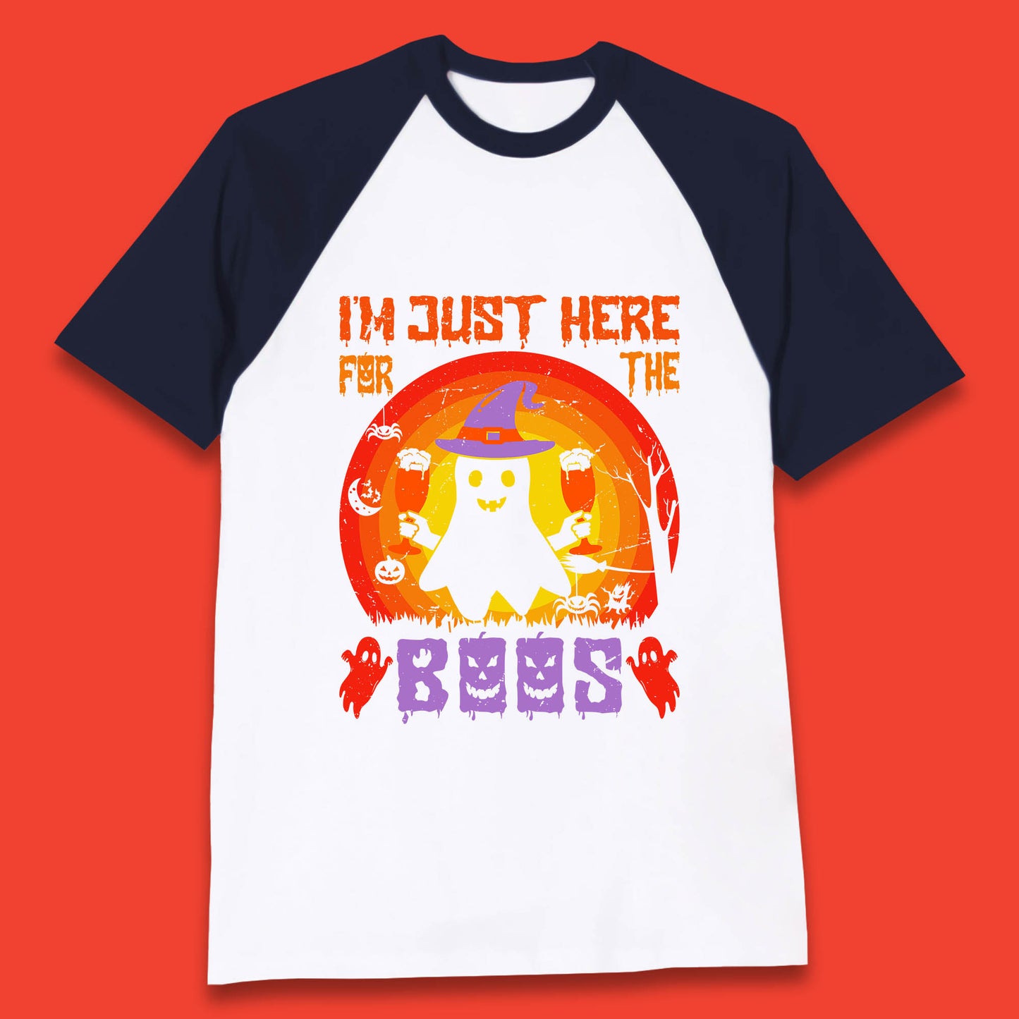 I'm Just Here For The Boos Halloween Boo Ghost Witch Hat Horror Scary Baseball T Shirt