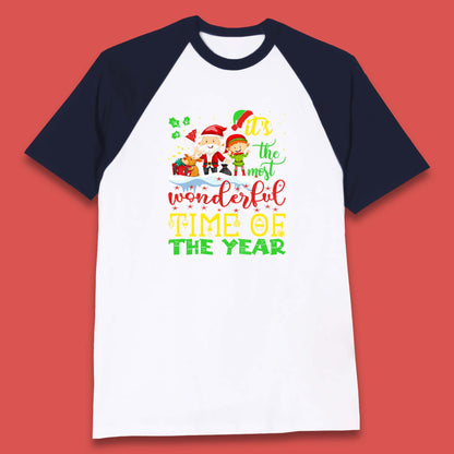 santa reindeer and elf baseball t shirt