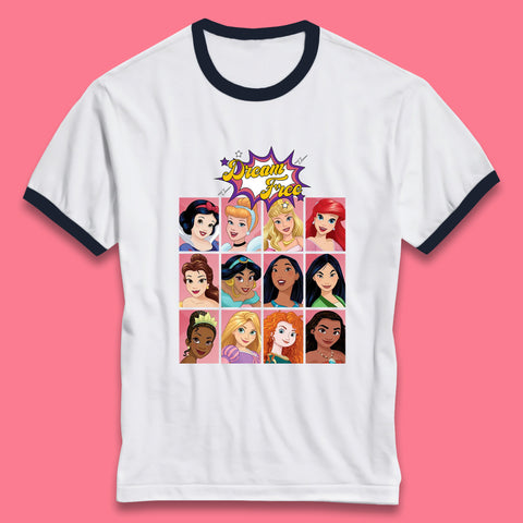 Dream Free Disney Princess Characters Disney Snow White Cinderella Jasmine Disney Princesses Group Disney World Ringer T Shirt