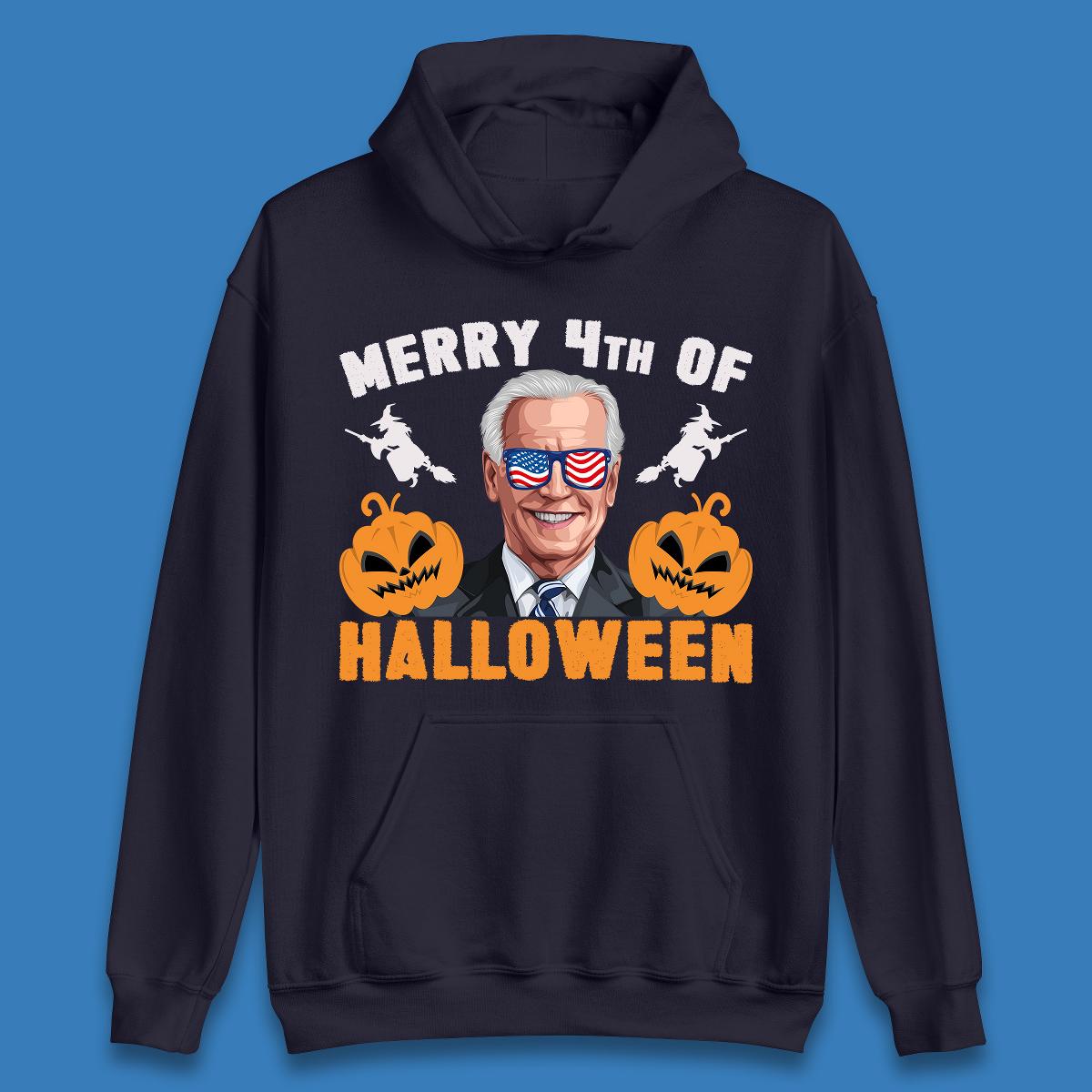 Merry 4th Of Halloween Funny Confused Joe Biden 4th Of July Unisex Hoodie