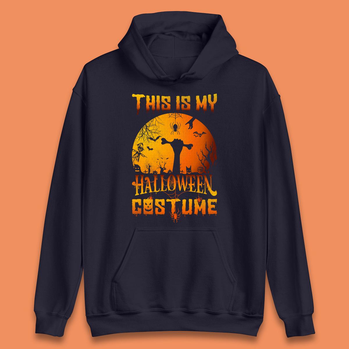 This Is My Halloween Costume Zombie Hand Rising Out Of A Graveyard & Holding Bone In Spooky Night Unisex Hoodie