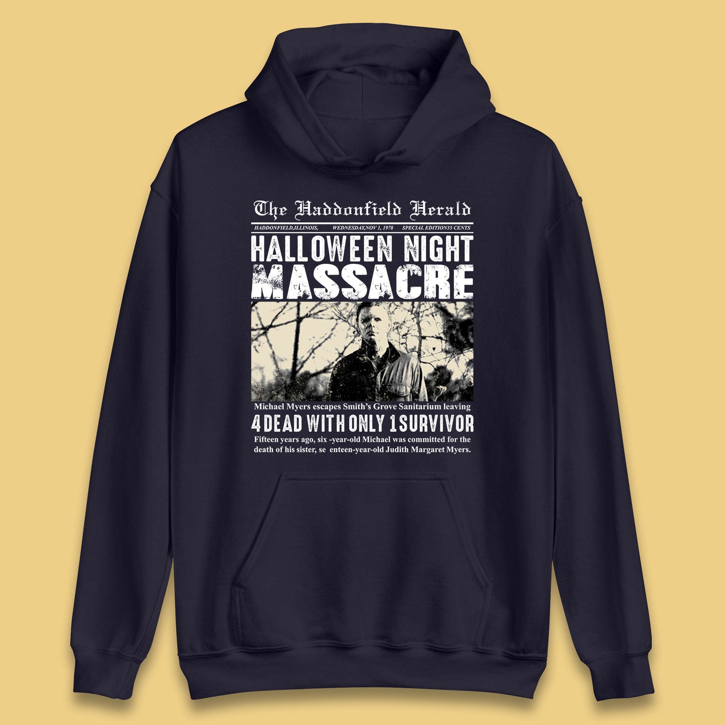 Vintage Halloween Night Massacre 1978 Halloween Newspaper Horror Michael Myers Unisex Hoodie