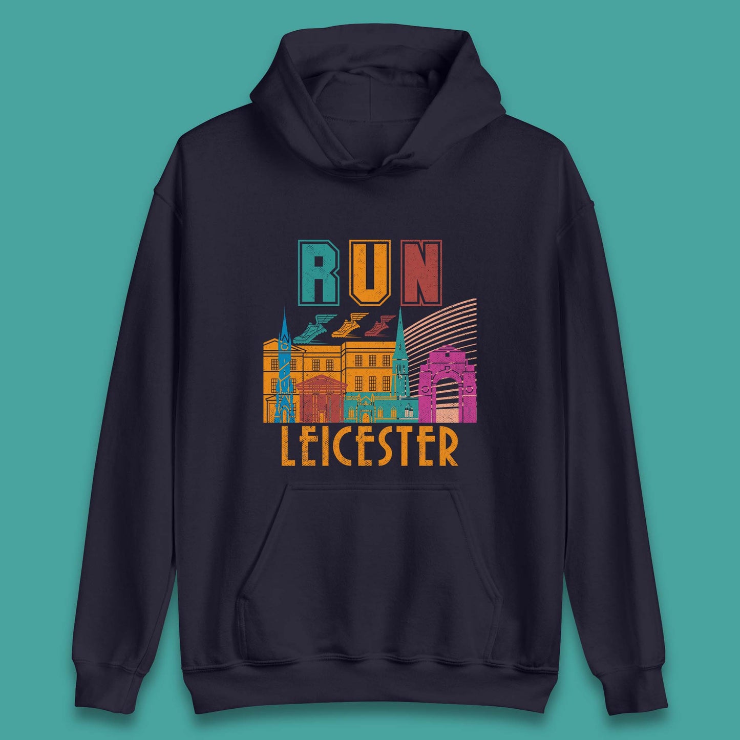 Run Leicester Festival Leicester Skyline Souvenir Race Leicester Running Unisex Hoodie