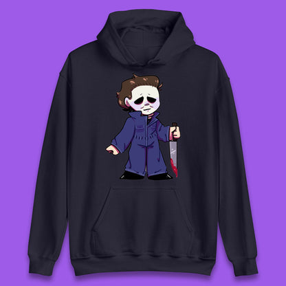 Chibi Michael Myers Holding Bloody Knife Halloween Serial Killer Horror Movie Character Unisex Hoodie