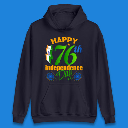 Happy India 76th Independence Day 15th August Patriotic Indian Flag Unisex Hoodie