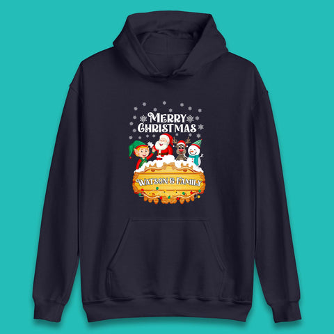 Personalised Merry Christmas Your Name Santa Claus Reindeer Snowman Elf Family Xmas Holiday Squad Unisex Hoodie