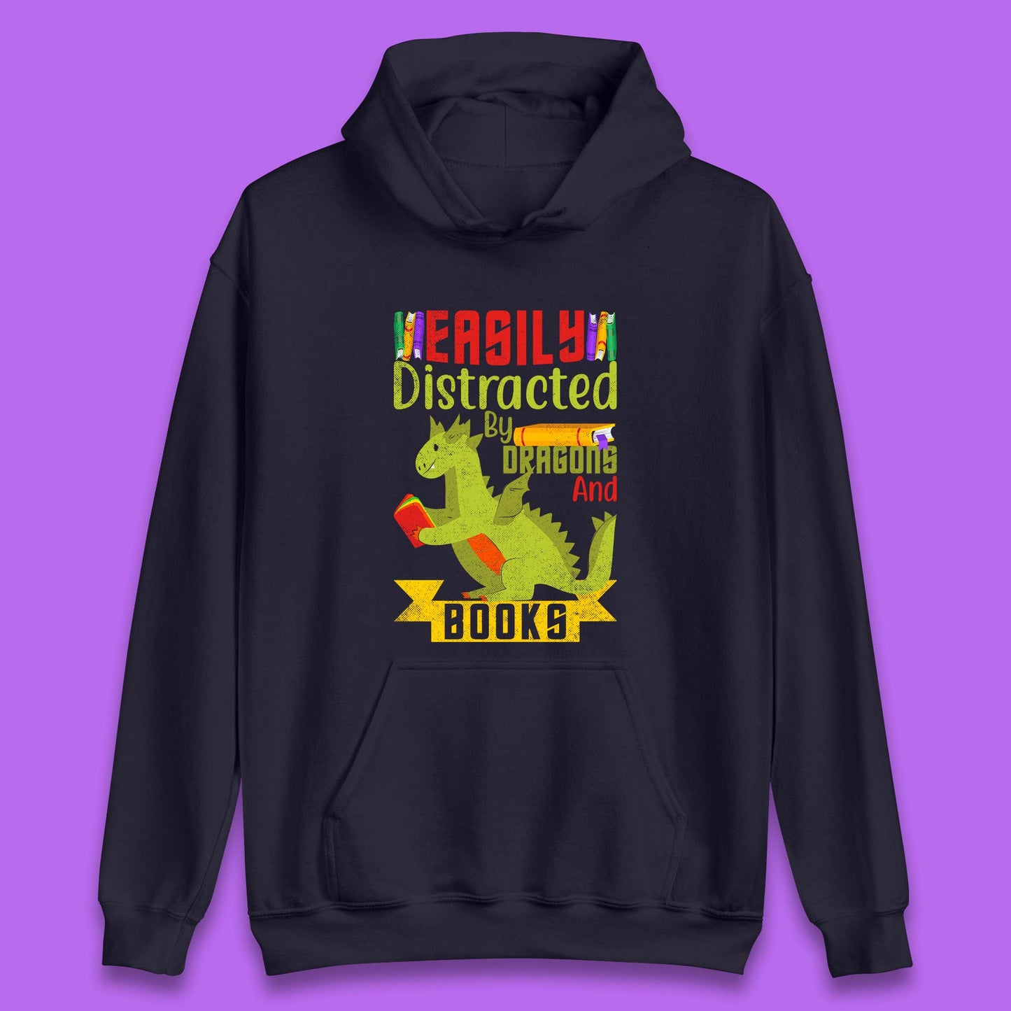 Easily Distracted By Dragons & Books Unisex Hoodie