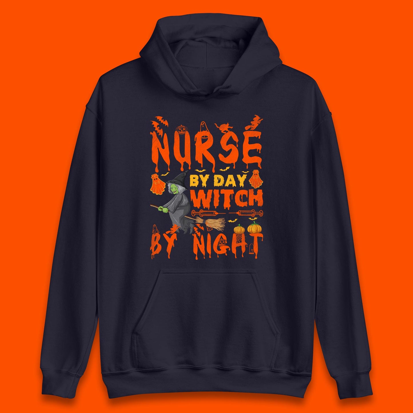 Nurse By Day Witch By Night Halloween Funny Nursing Spooky Nurse Unisex Hoodie