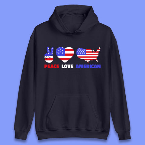 Peace Love American Patriotic USA Flag America Pride Freedom Unisex Hoodie