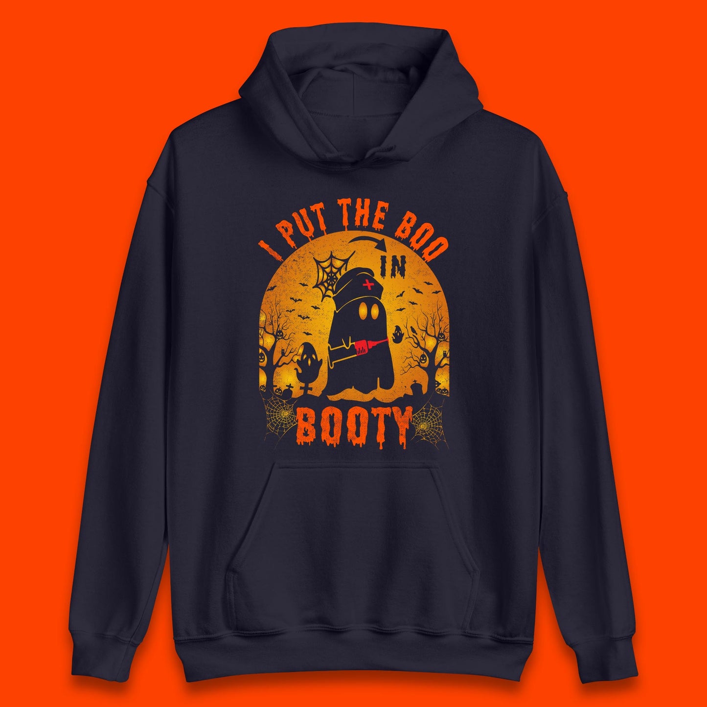 I Put The Boo In Booty Nurse Ghost Syringe Funny Halloween Nursing Boo Ghost Costume Unisex Hoodie
