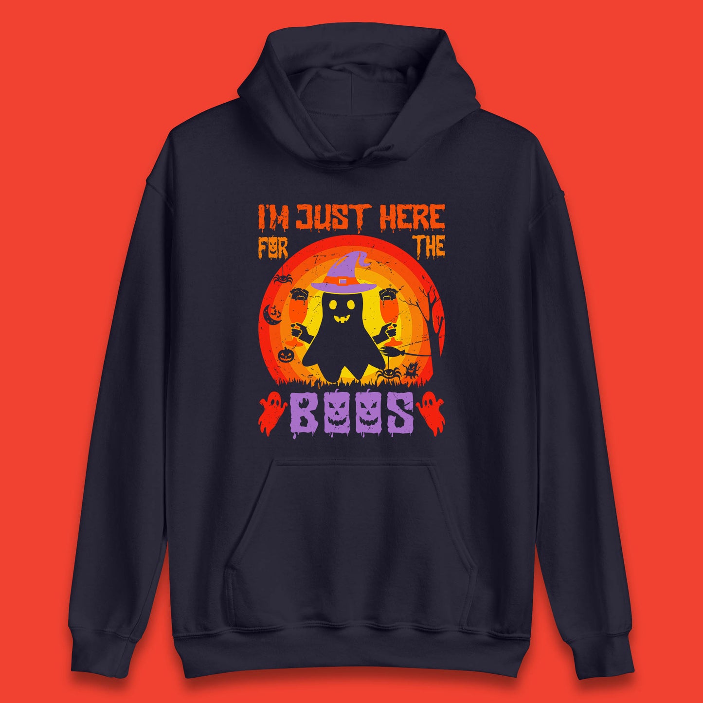 I'm Just Here For The Boos Halloween Boo Ghost Witch Hat Horror Scary Unisex Hoodie