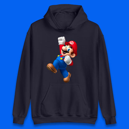 Super Mario Jumping In Happy Mood Funny Game Lovers Players Mario Bro Toad Retro Gaming Unisex Hoodie