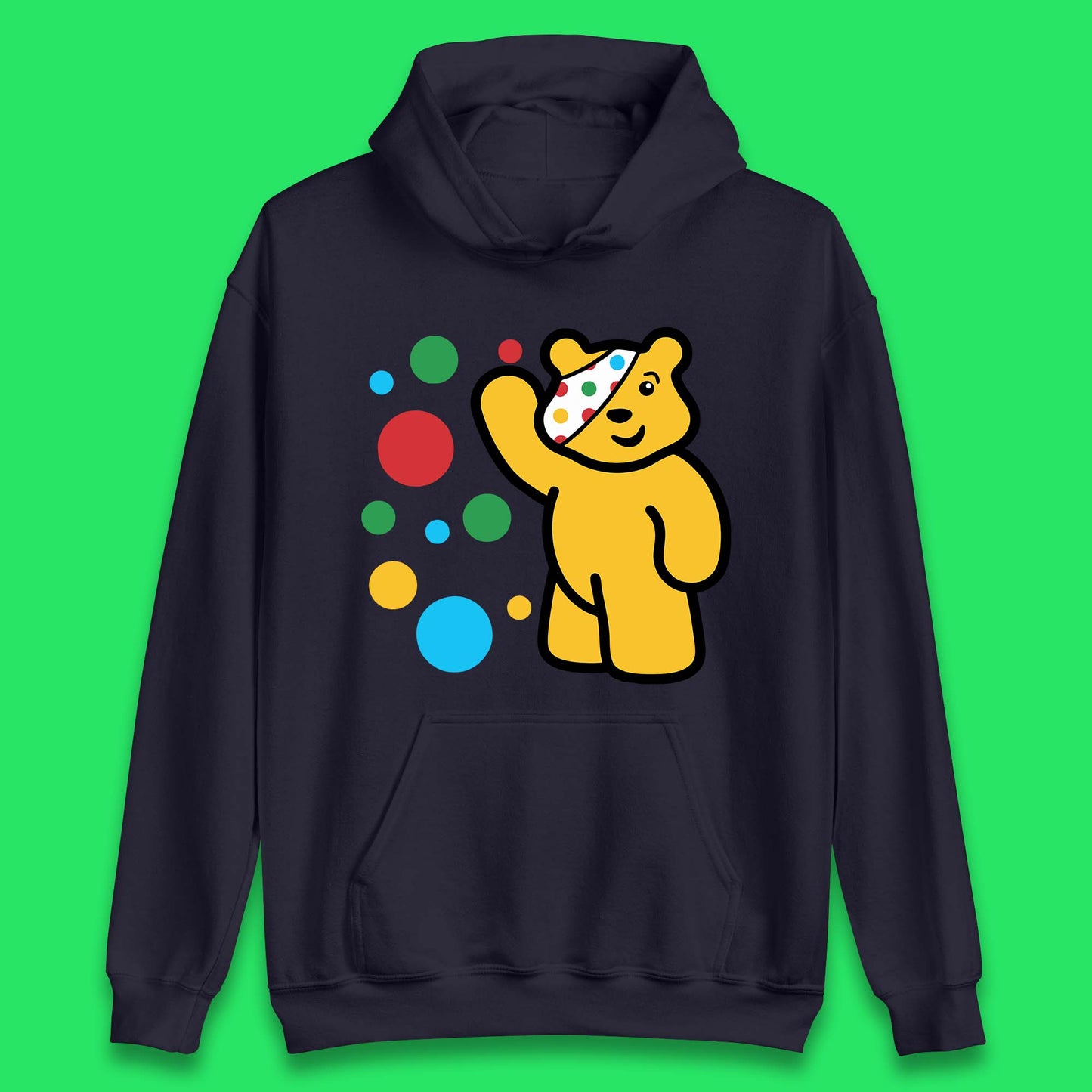 Spotty Pudsey Bear Hand Waving Dotty Spot Fundraising Children In Need Spotty Bear Spotty Day Unisex Hoodie
