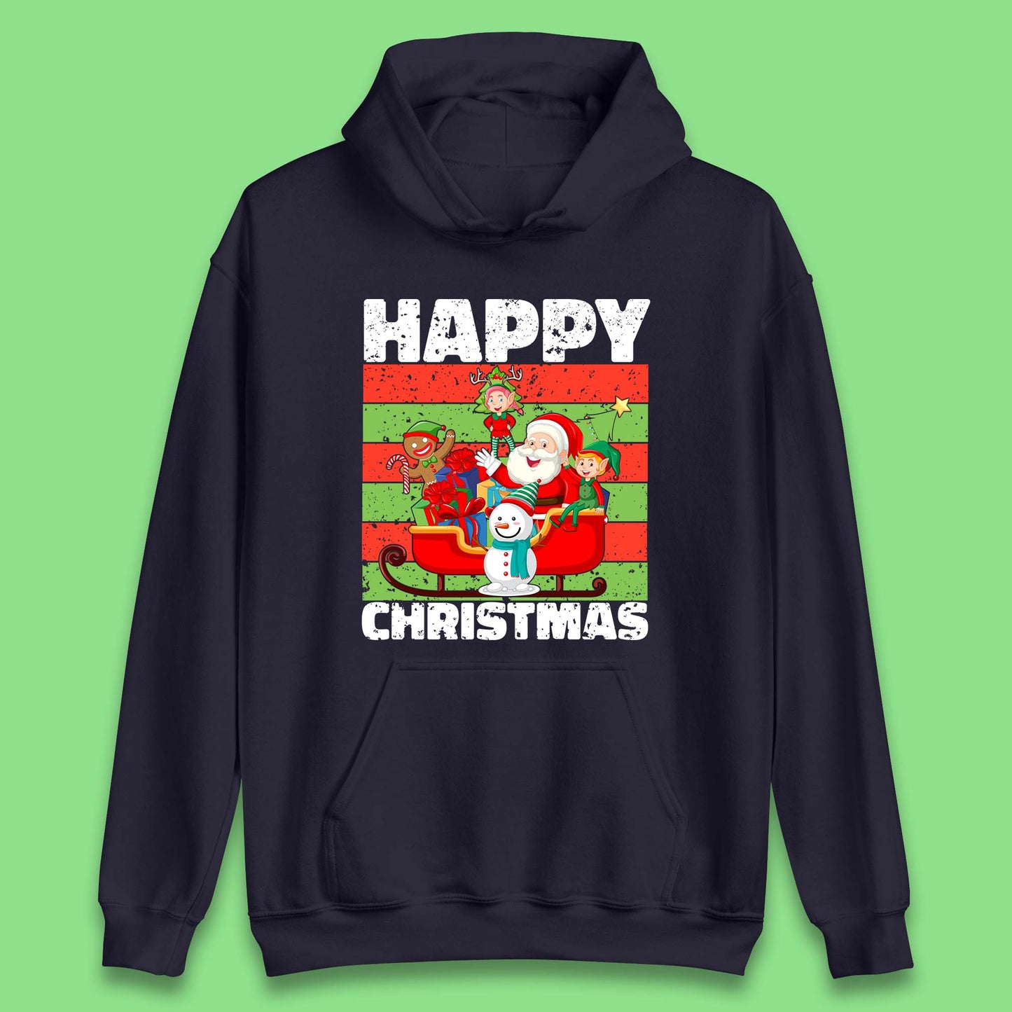 santa and friends on sleigh christmas hoodie