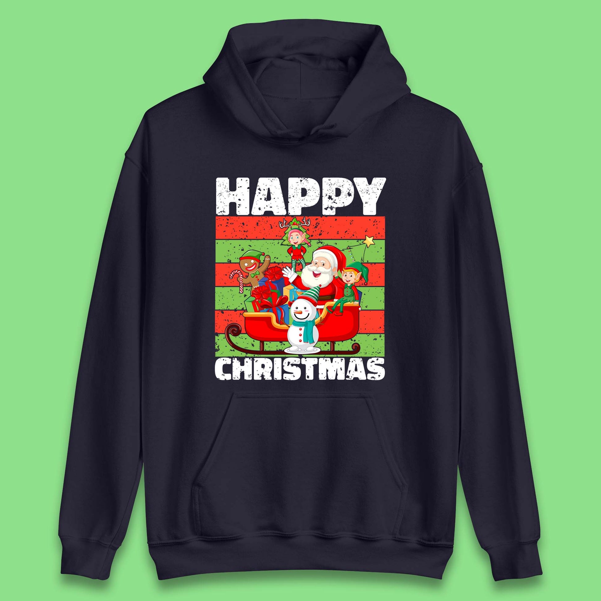 santa and friends on sleigh christmas hoodie