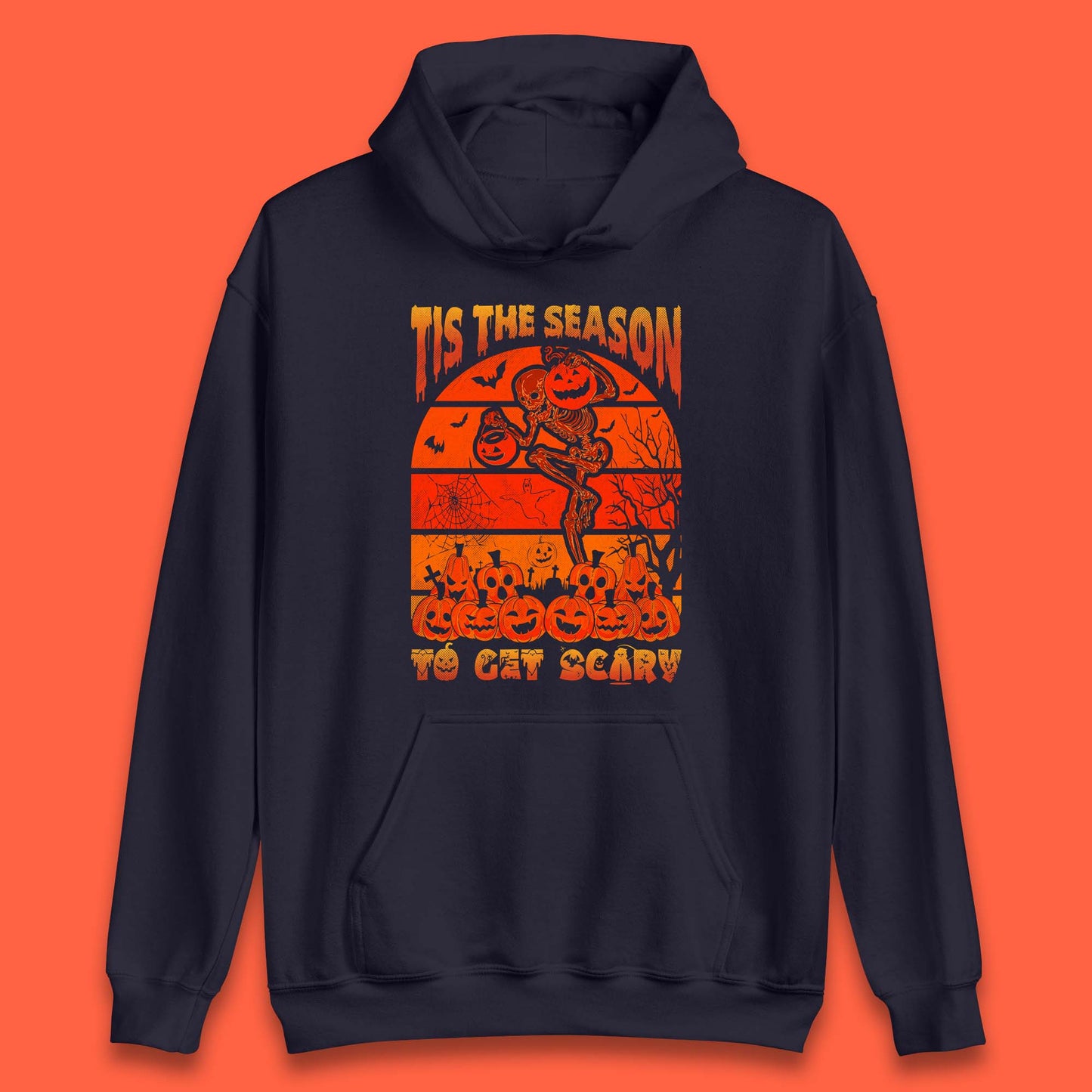 Tis The Season To Get Scary Halloween Skeleton Holding Pumpkin Buckets Spooky Vibes Unisex Hoodie