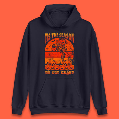 Tis The Season To Get Scary Halloween Skeleton Holding Pumpkin Buckets Spooky Vibes Unisex Hoodie