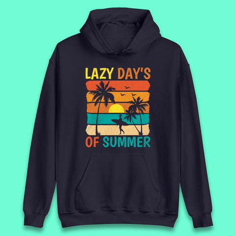 Lazy Days Of Summer Vintage Retro Sunset Surfer Beach Palm Trees Unisex Hoodie