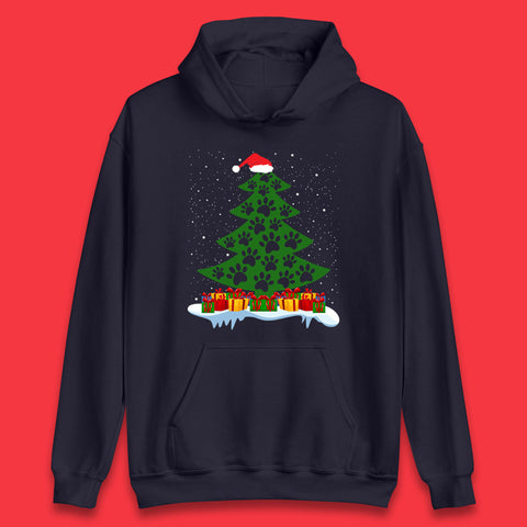 Christmas Tree With Paw Prints Of Dogs And Cats Merry Christmas Xmas Dog & Cat Lovers Unisex Hoodie