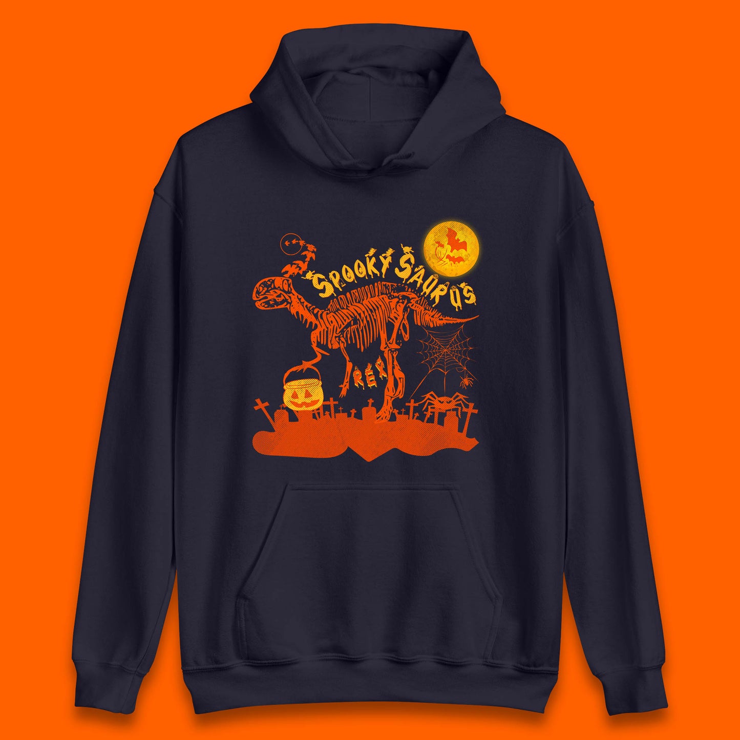 Spooky Saurus Rex Halloween Dinosaur Skeleton T-Rex Scary Pumpkin Unisex Hoodie