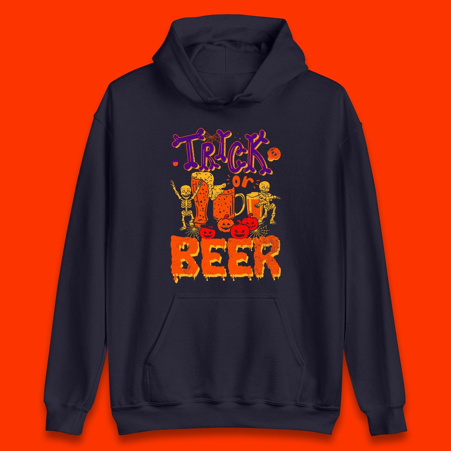 Trick Or Beer Halloween Drinking Beer Lover Dancing Skeleton Drinker Halloween Party Unisex Hoodie