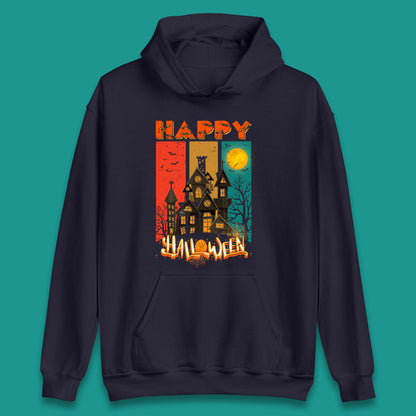 Happy Halloween Vintage Style Horror Scary Haunted House Unisex Hoodie