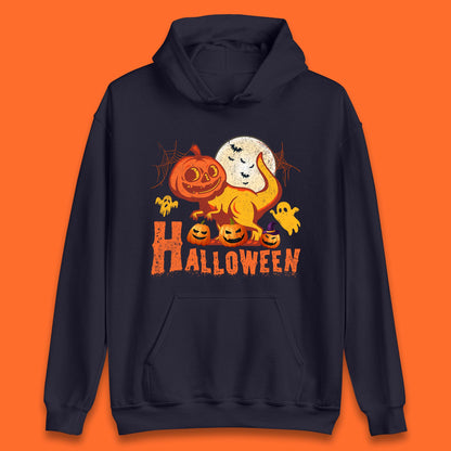 Halloween Dinosaur Jack O Lantern T-Rex Funny Dino Pumpkin Scary Boo and Bats Festive Costume Unisex Hoodie