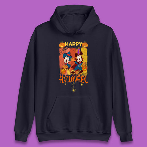 Happy Halloween Disney Witch Mickey Mouse Minnie Mouse Horror Scary Disneyland Trip Unisex Hoodie