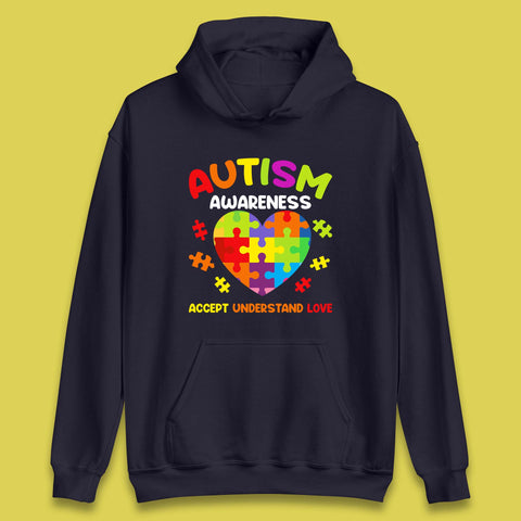 Autism Awareness Accept Understand Love Puzzle Heart Autism Support Unisex Hoodie