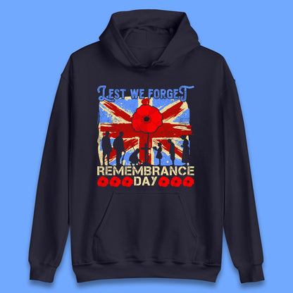 Lest We Forget British Armed Forces Union Jack Remembrance Day Poppy Uk Flag Royal Army Soldier Patriotic Unisex Hoodie