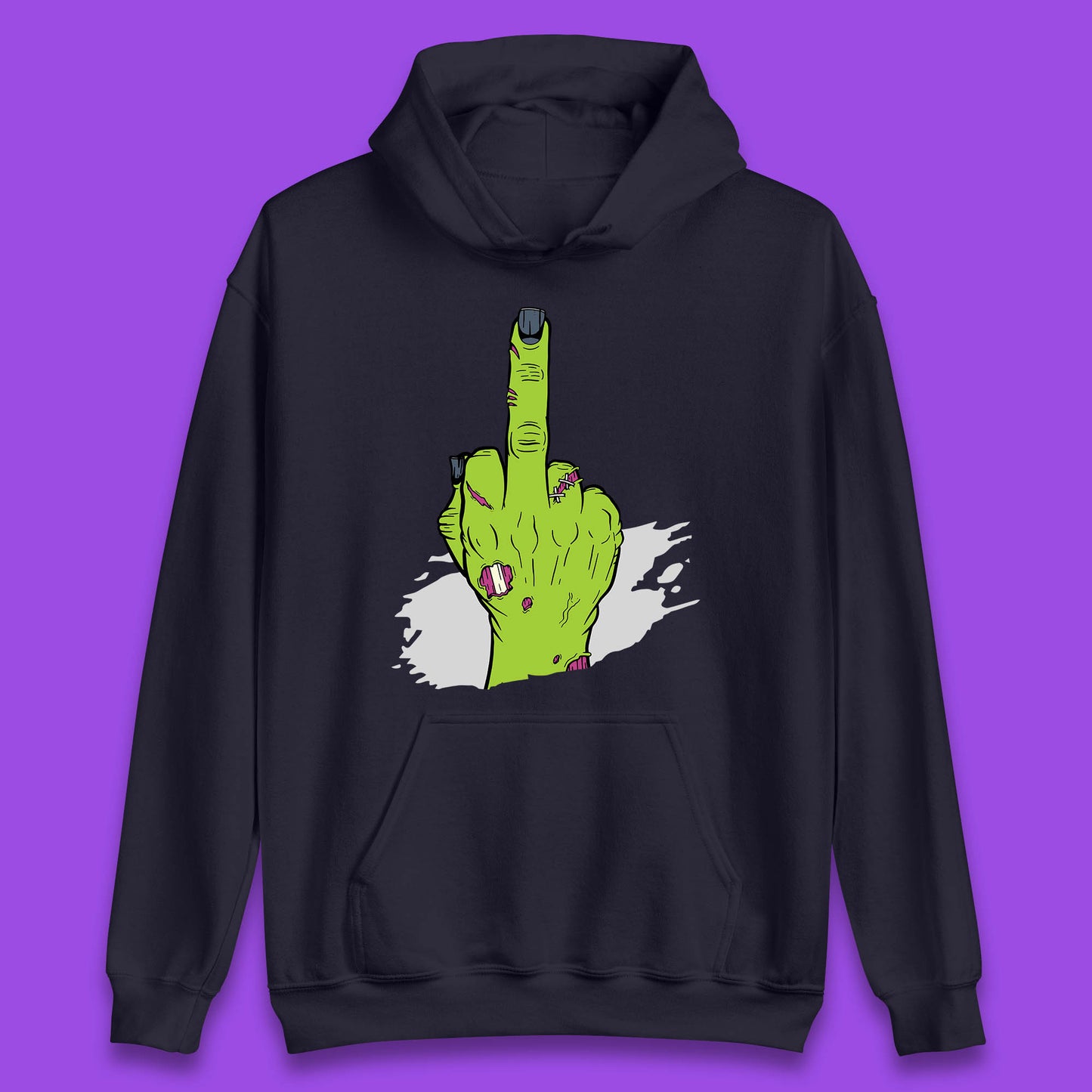 Halloween Green Zombie Hand Showing The Middle Finger Sarcastic Rude Unisex Hoodie