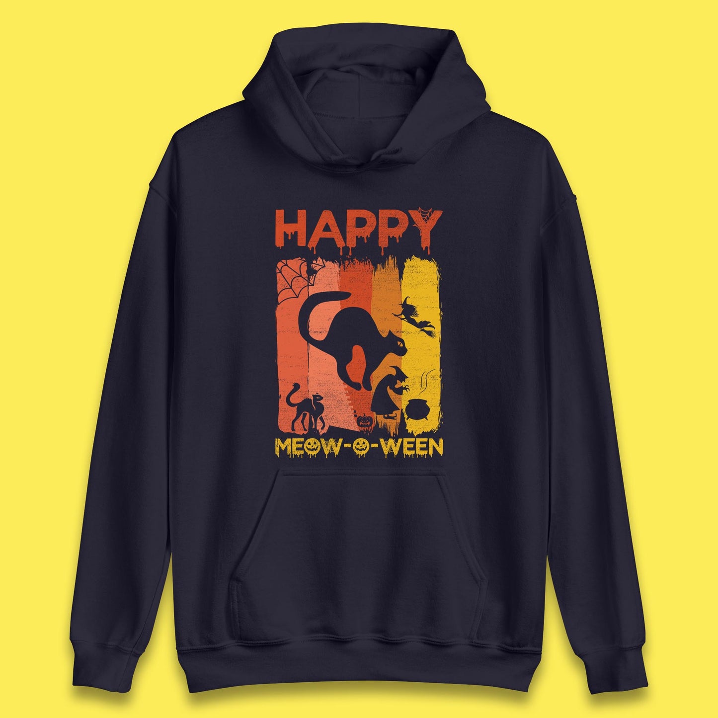 Happy Meow-O-ween Funny Halloween Black Cat Scary Spooky Unisex Hoodie