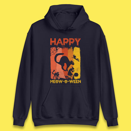Happy Meow-O-ween Funny Halloween Black Cat Scary Spooky Unisex Hoodie