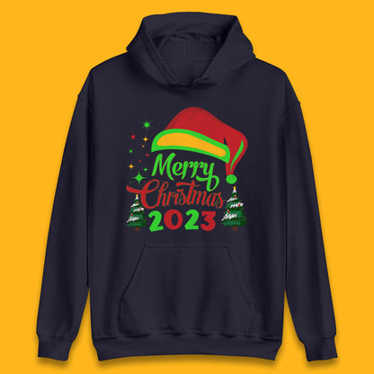 Merry Christmas 2023 Elf Hat Christmas Trees Xmas Gift Unisex Hoodie