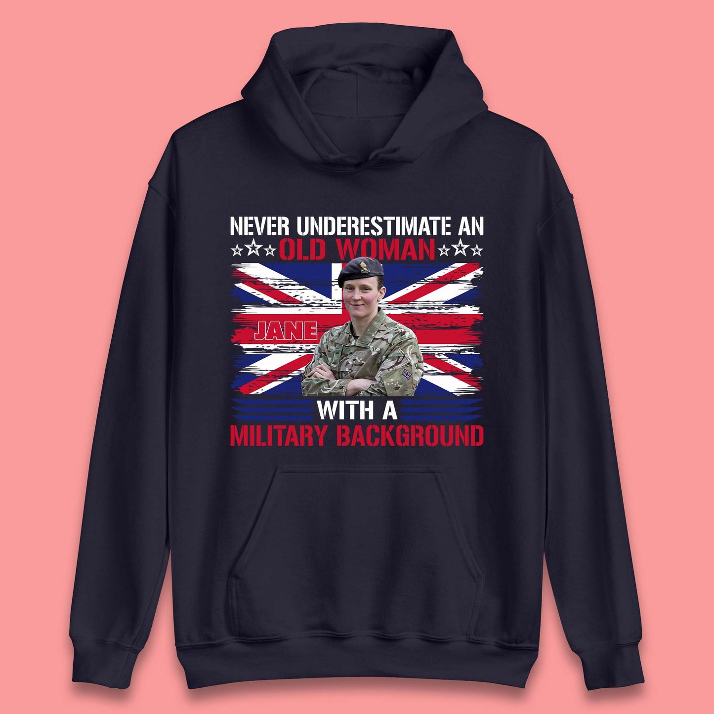 Personalised Never Underestimate An Old Woman Unisex Hoodie