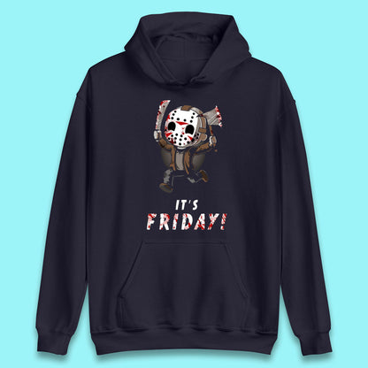 It's Friday Chibi Jason Voorhees Holding Bloody Knife & Bloody Axe Halloween Friday The 13th Horror Movie Unisex Hoodie