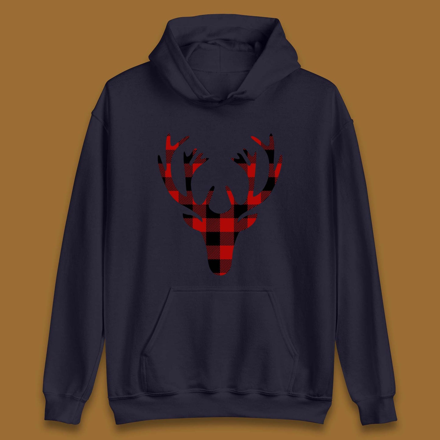 merry christmas buffalo plaid deer head hoodie