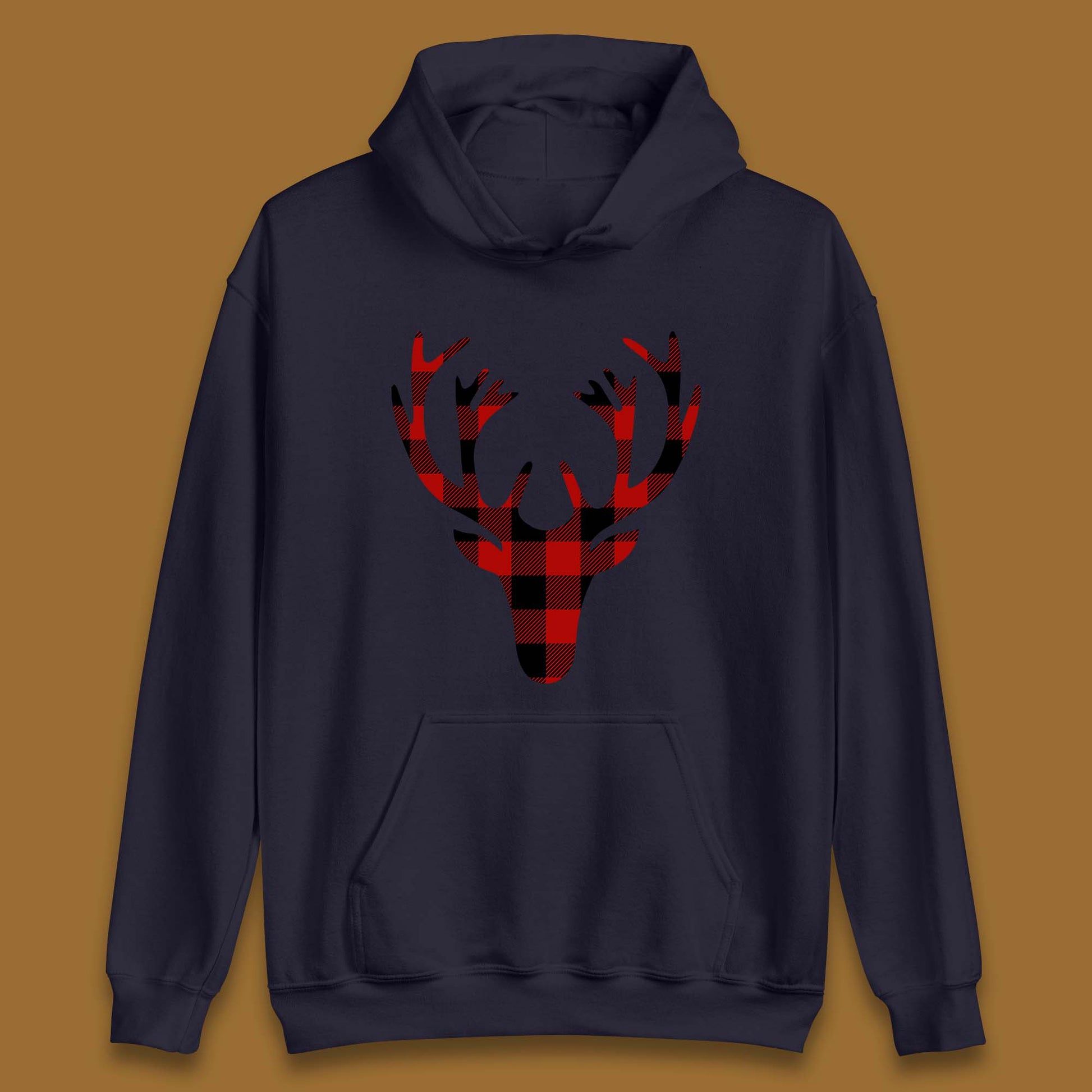 merry christmas buffalo plaid deer head hoodie