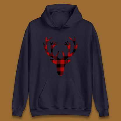 merry christmas buffalo plaid deer head hoodie