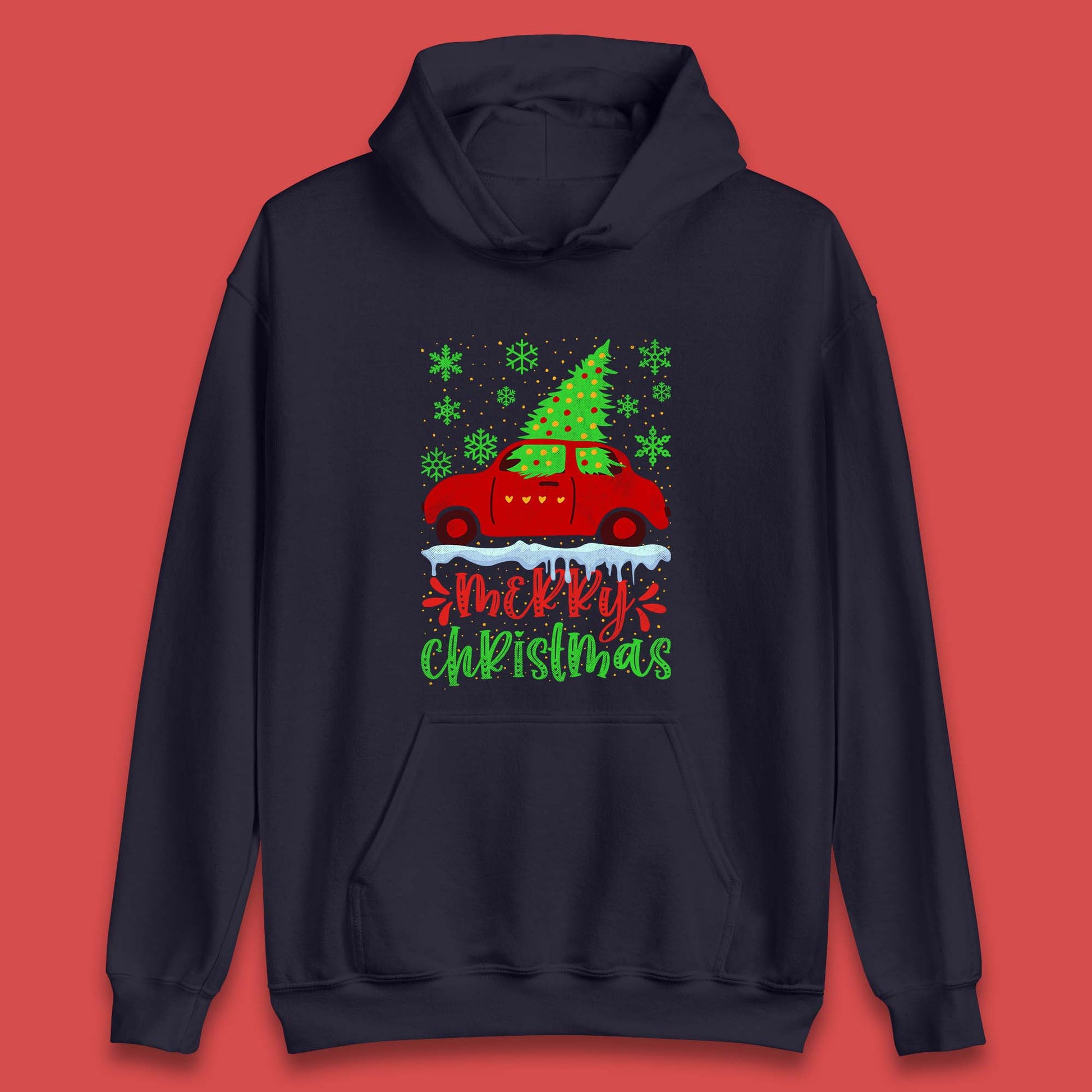 merry christmas red car hoodie