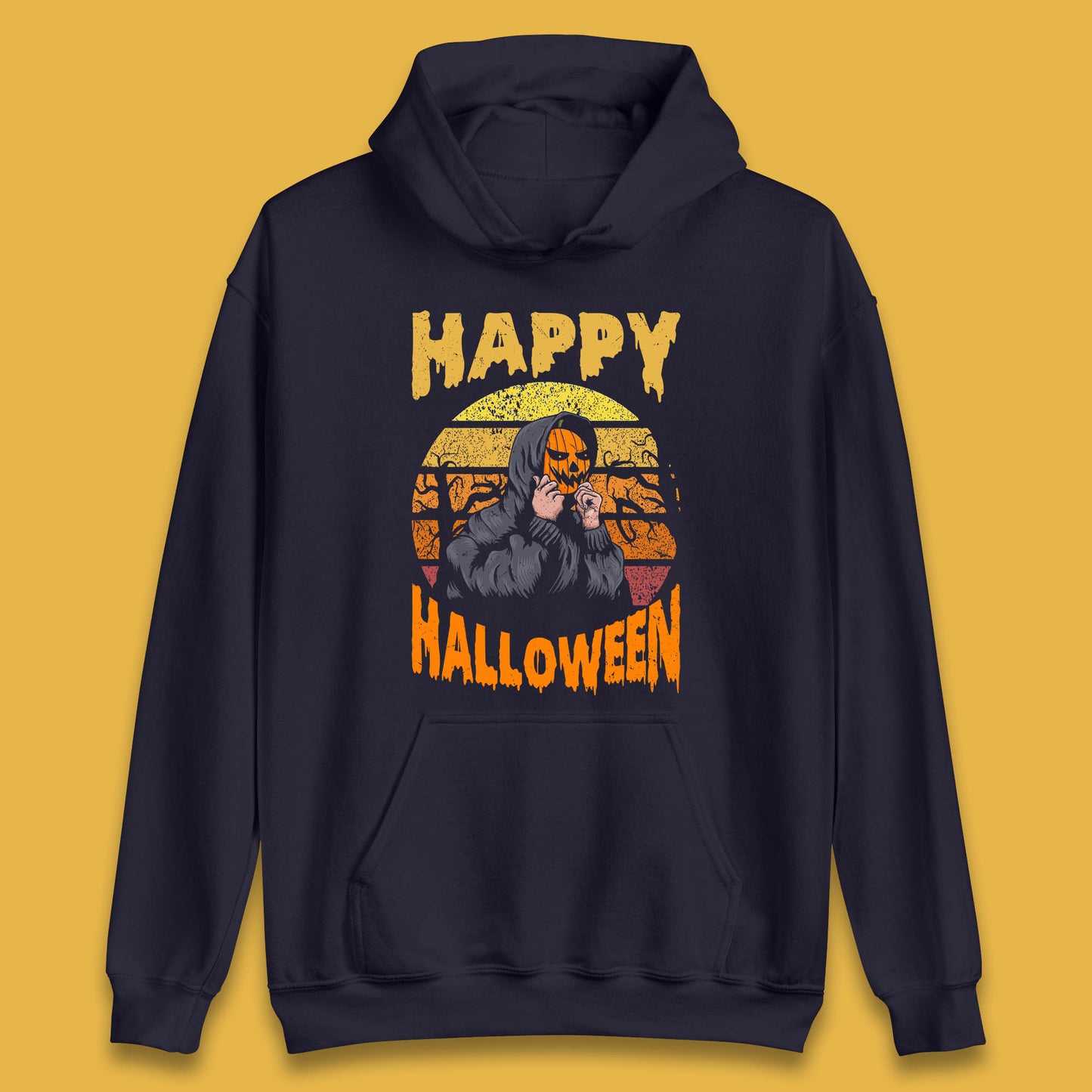 Happy Halloween Jack O Lantern Pumpkin Head Horror Scary Vintage Retro Halloween Unisex Hoodie