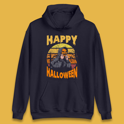Happy Halloween Jack O Lantern Pumpkin Head Horror Scary Vintage Retro Halloween Unisex Hoodie