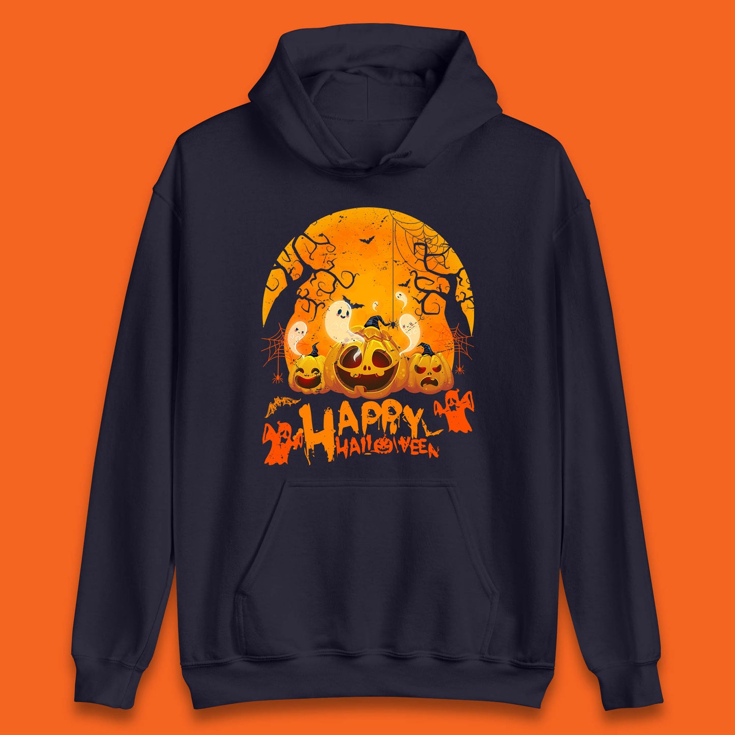 Happy Halloween Jack O Lantern Pumpkins Scary Boo Ghost Haunted Trees Unisex Hoodie