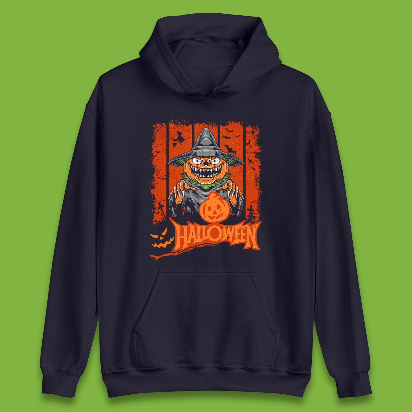 Halloween Pumpkin Head Scarecrow Jack O Lantern Pumpkin Head Horror Scary Vintage Retro Unisex Hoodie