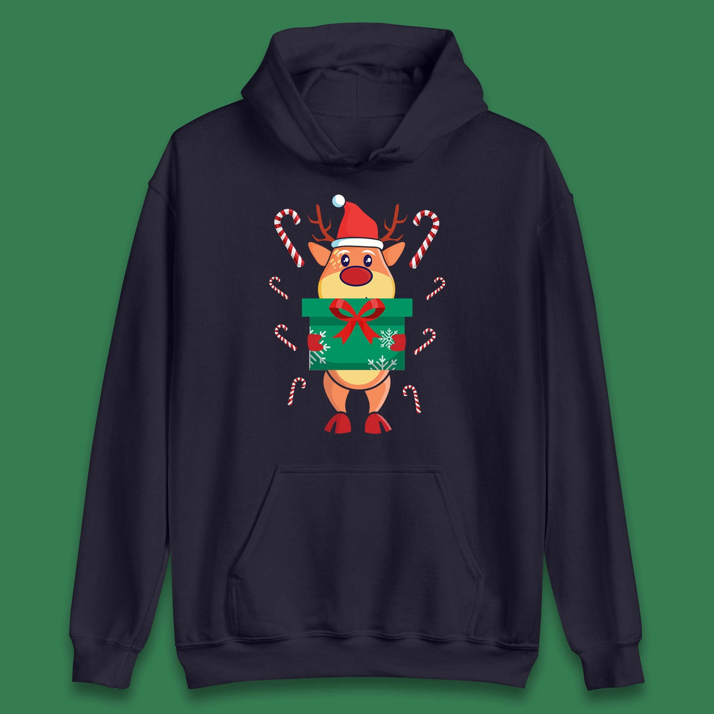 reindeer holding gift christmas hoodie