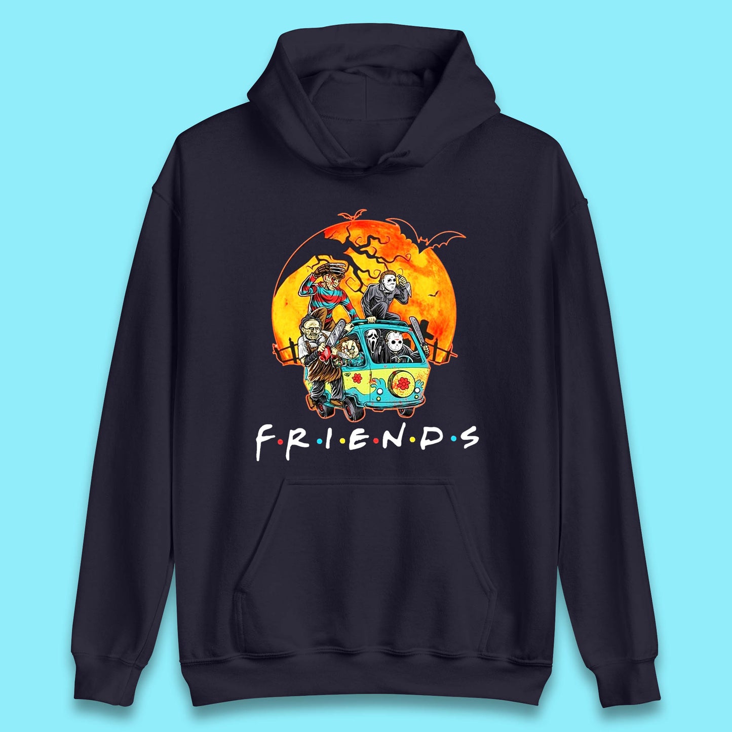 Friends Van Halloween Scooby Doo Mystery Machine Horror Movie Villians Characters Unisex Hoodie