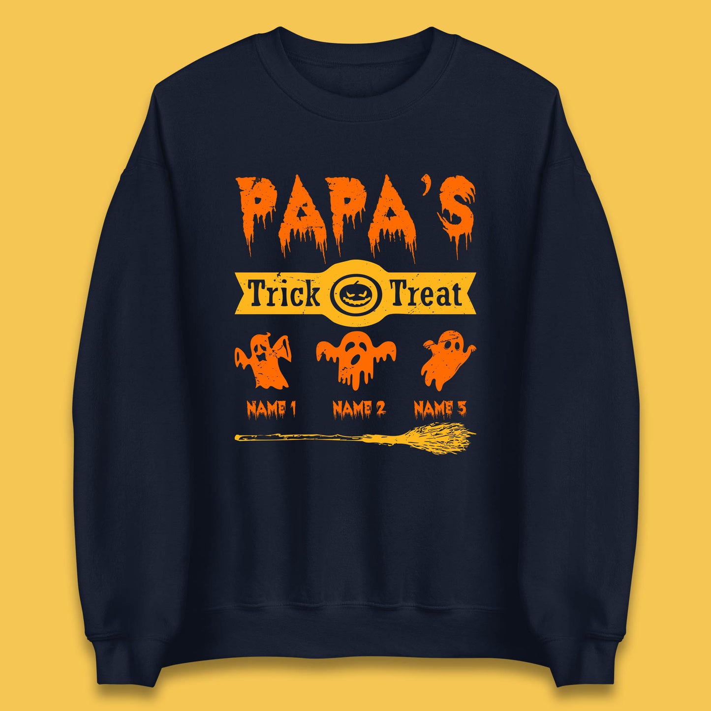Personalised Papa's Trick Or Treat Halloween Custom Your Boo Ghost Children Names Scary Spooky Costume Unisex Sweatshirt